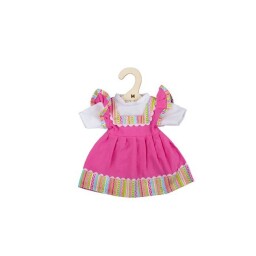 Bigjigs Toys Růžové šaty s pruhovaným lemováním pro panenku 34 cm
